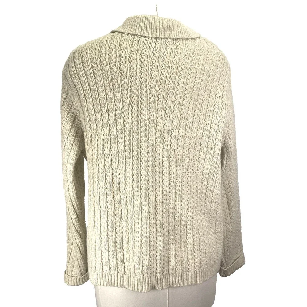 Jennifer Moore Women's Sweater Size M Ivory Open Knit Chunky Full Zip Collar LS
